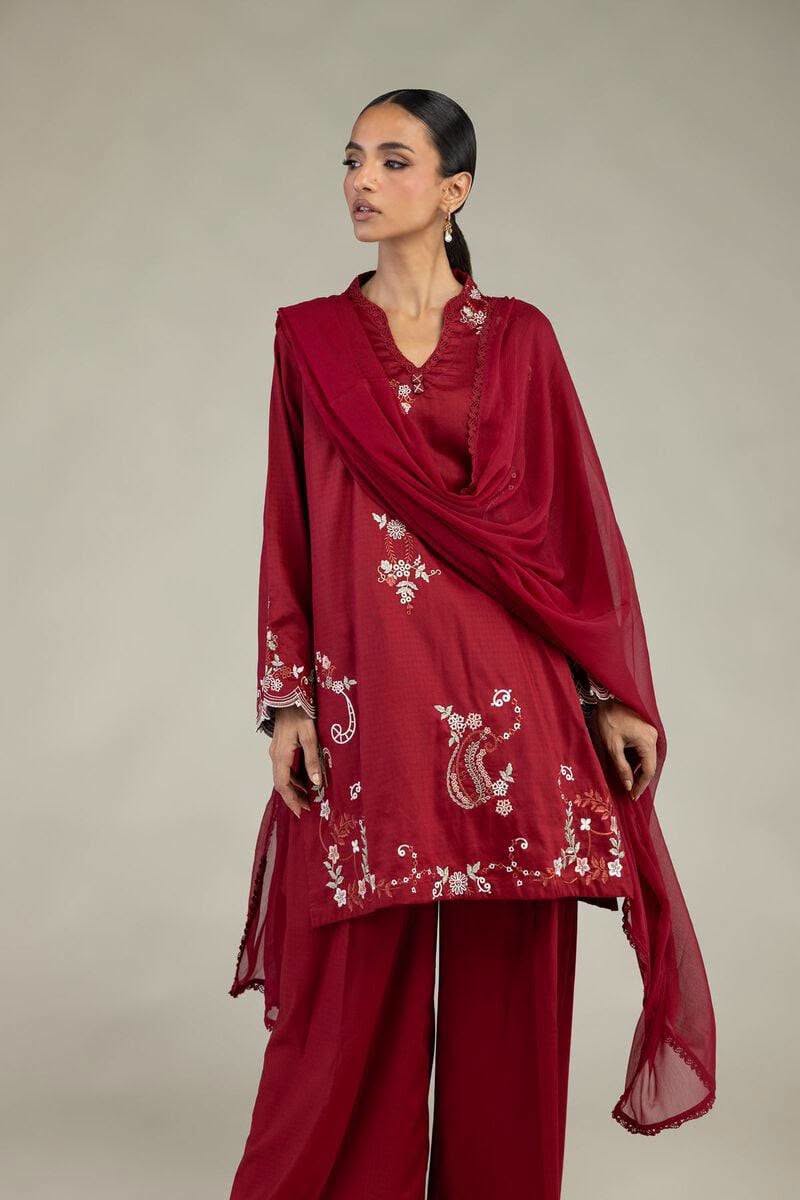 Rich Maroon Embroidery 3pc Set